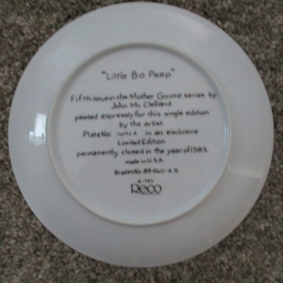 Little Bo Peep Mother Goose 1983 Reco Collectible Plate John McClelland with Box - Picture 4 of 4